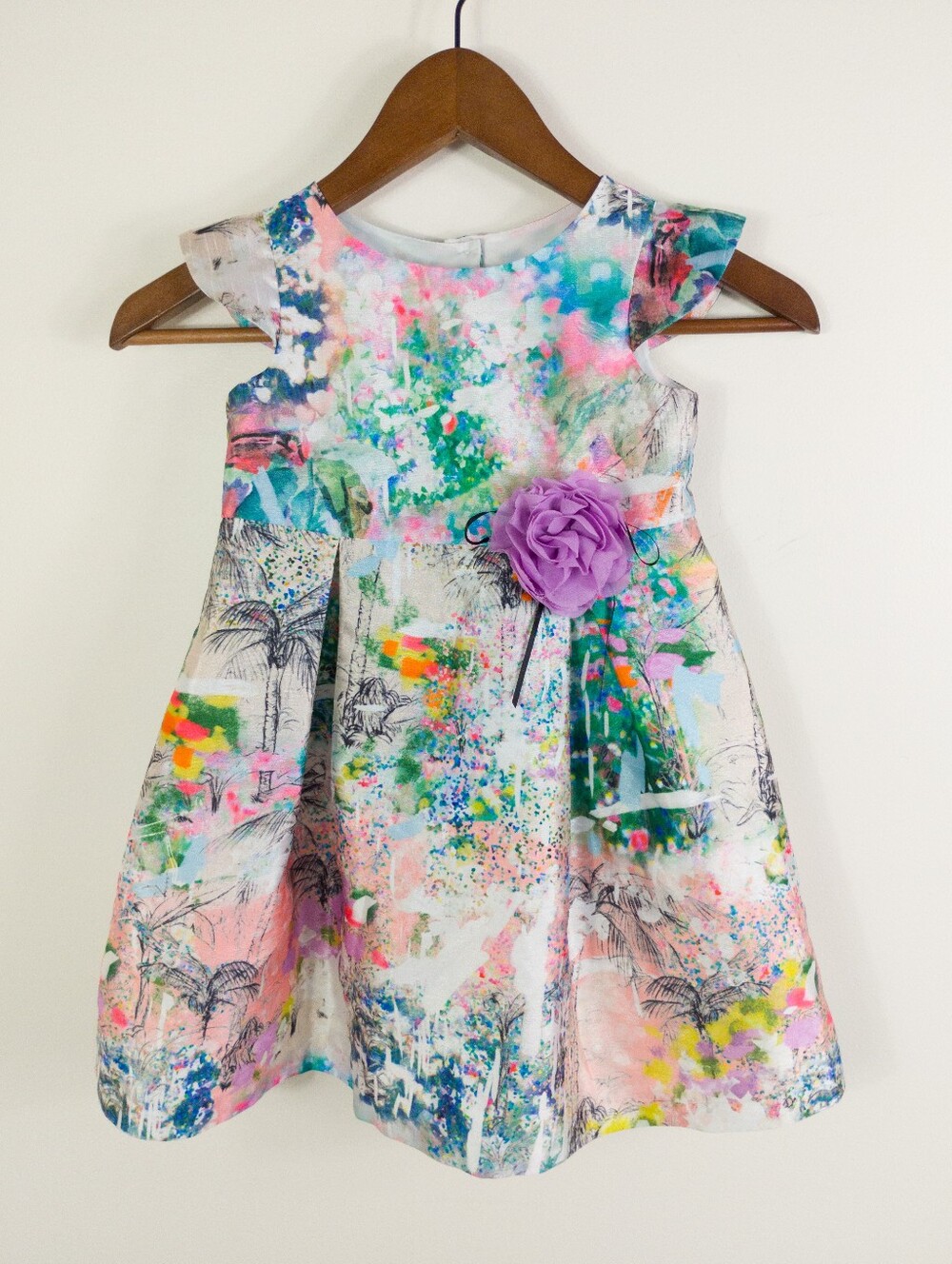 Pippa & Julie Tropical Watercolor Floral Flare Dress Size 4